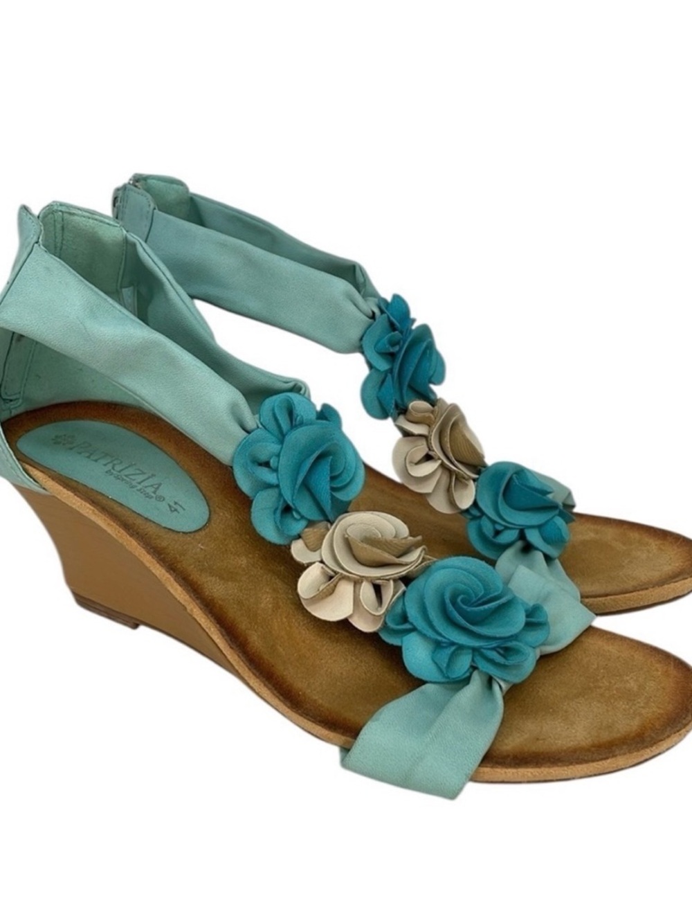 Patrizia Wedges Women's Aqua Sandals Strappy Floral Size 41